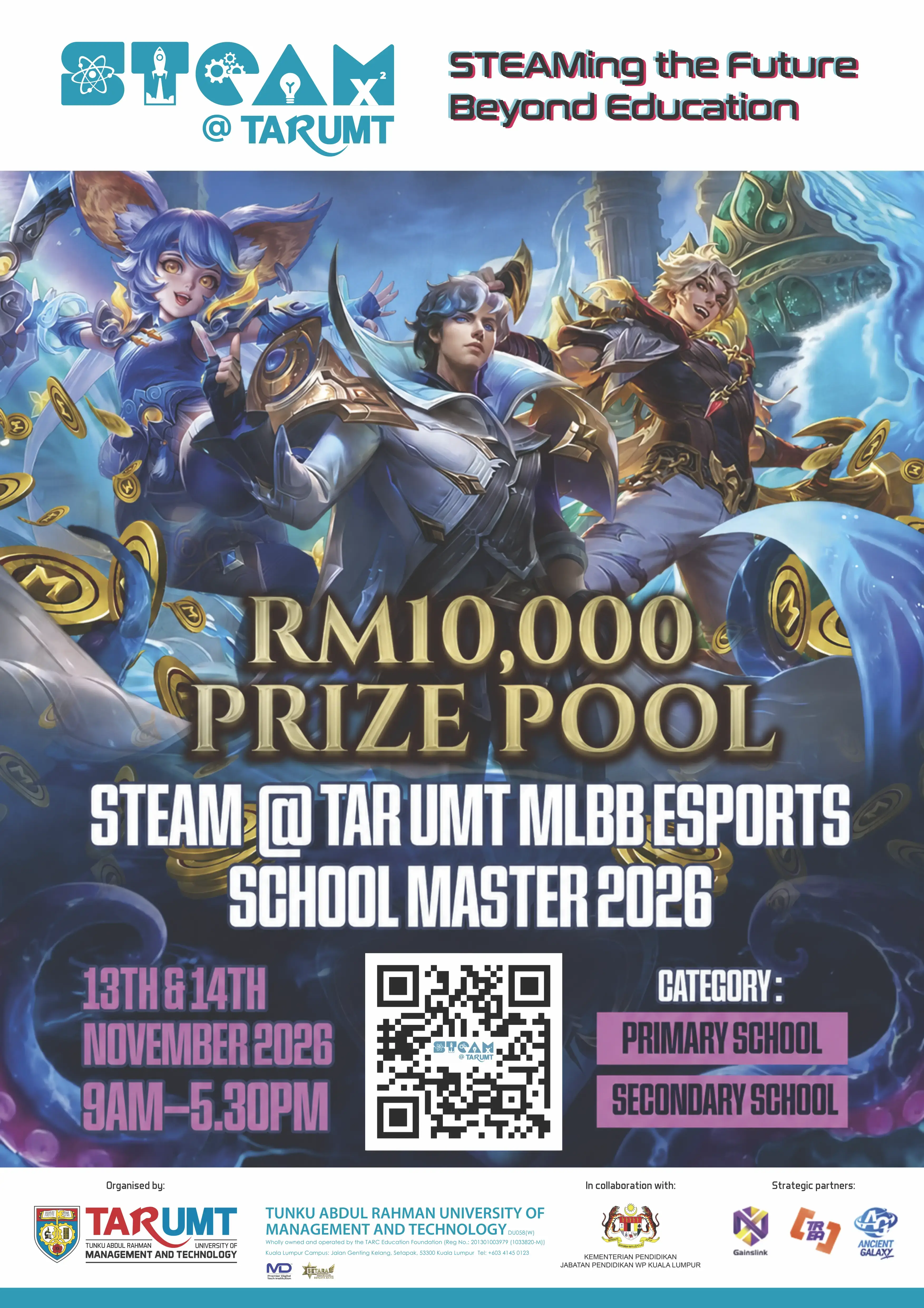STEAM at TAR UMT MLBB Esports School Master 2026 poster