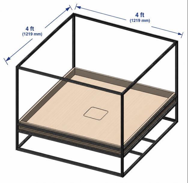 Technical illustration of the 4 foot by 4 foot Robot Combat arena